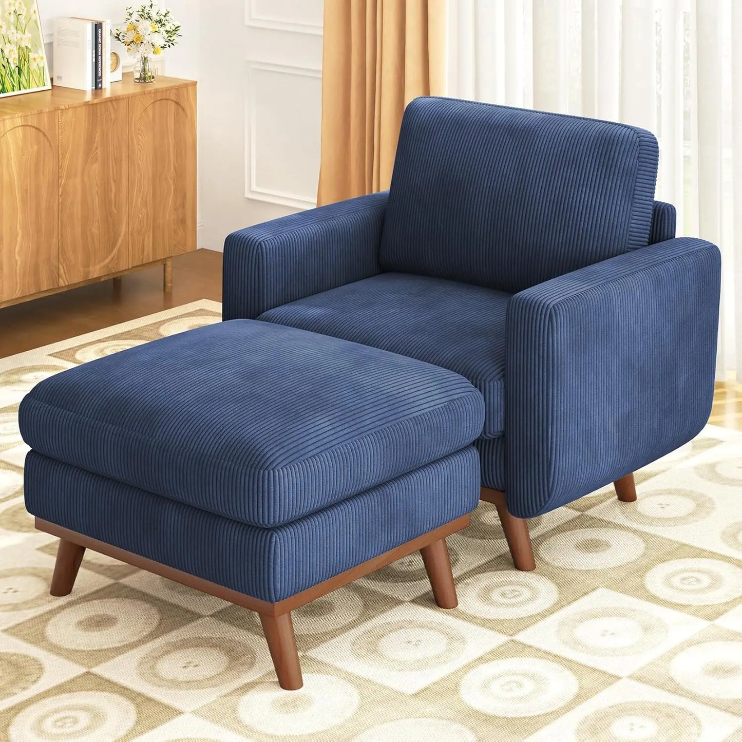 3-Seat Corduroy L-Shape Modular Sofa with Movable Ottoman,