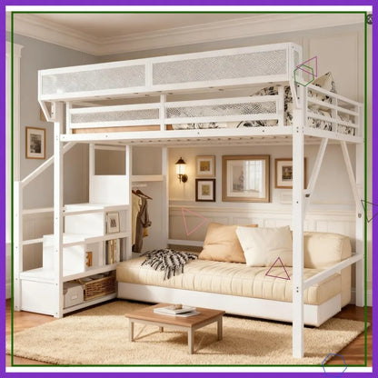 Full Size Loft Bed with Stairs and Storage - Space-Saving Design