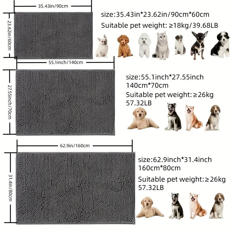 Dog Door Mat For Muddy Paws, Absorbs Moisture & Dirt, Non-Slip Washable