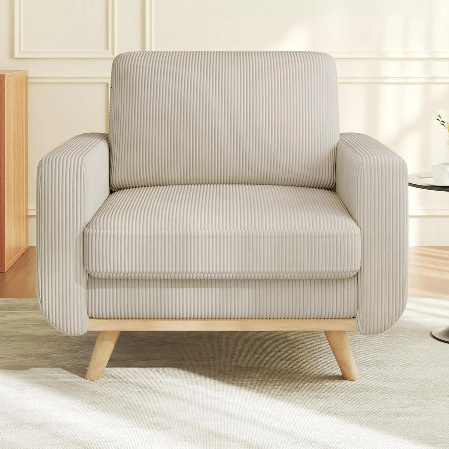 3-Seat Corduroy L-Shape Modular Sofa with Movable Ottoman,