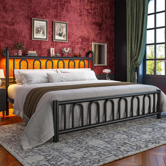 Metal Victorian Platform Bed Frame with LED Lights