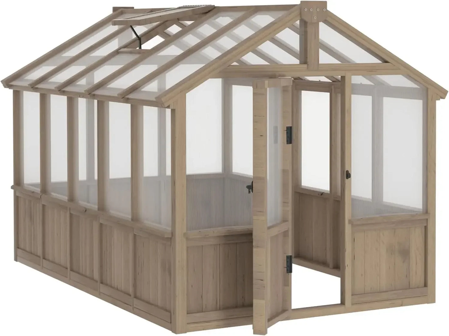 6x10 FT 6MM Thick Polycarbonate Panel Wooden Walk-in Greenhouse w/Lockable Door