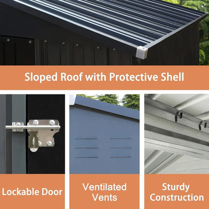 4 x 4 FT Galvanized Metal Garden Tool Shed