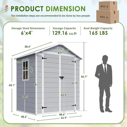 Outdoor Resin Storage Shed, 5 x 4 FT w/Floor and Lockable Door