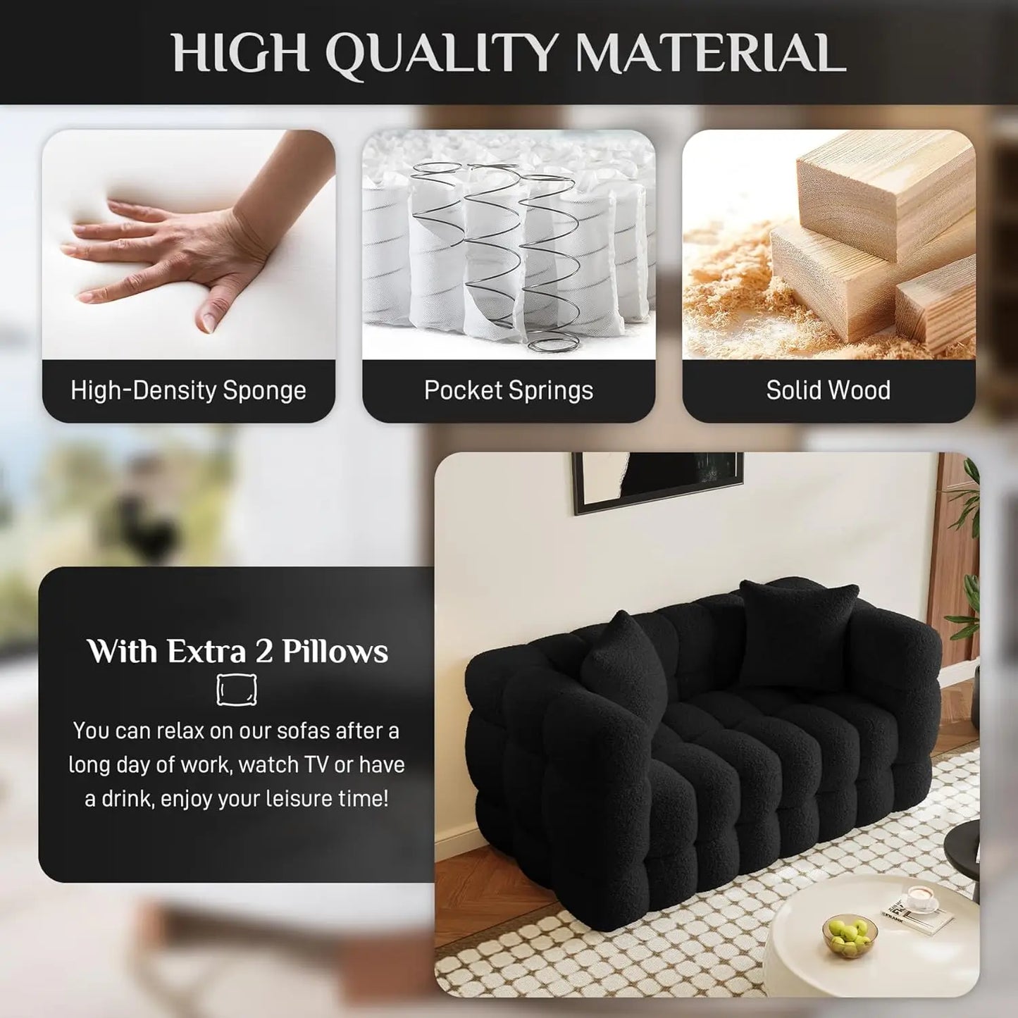 Comfy Modern Tufted Upholstered Sherpa Loveseat