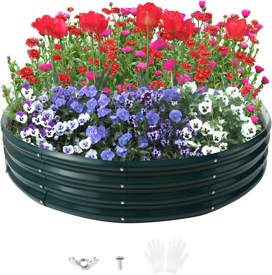 4x4ft Round Metal Raised Garden Bed, Durable Planter Box