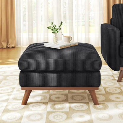 3-Seat Corduroy L-Shape Modular Sofa with Movable Ottoman,