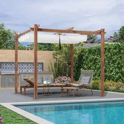 10x10Ft  Aluminum Retractable Pergola w/Sun Shade Canopy
