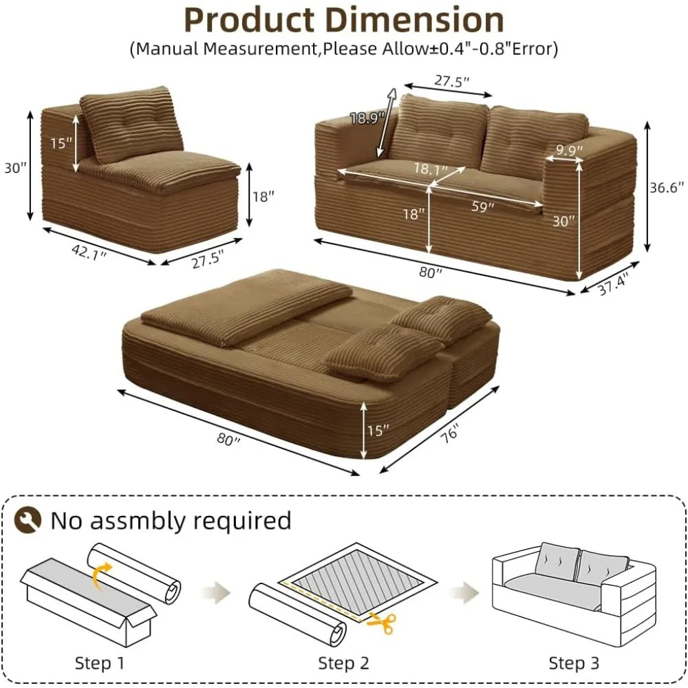 King Size Convertible Folding Sofa Bed, Corduroy Boneless