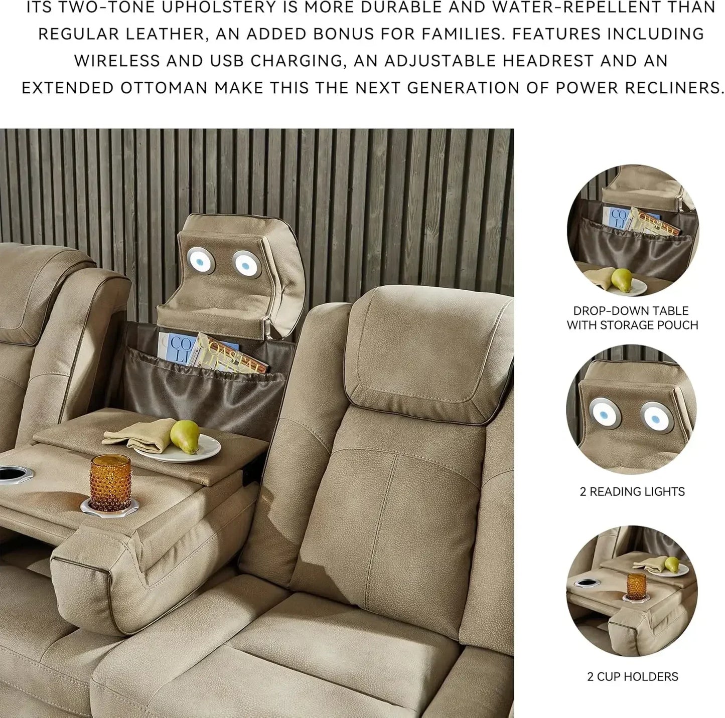 Power Reclining Sofa with Adjustable Headrest and