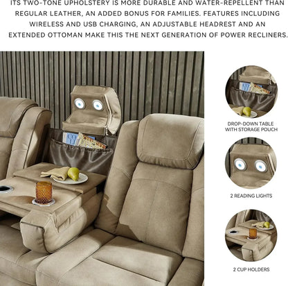 Power Reclining Sofa with Adjustable Headrest and