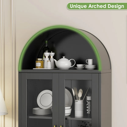 Metal Arched Display Cabinet with Lockable Glass Door and 2 Adjustable Shelves