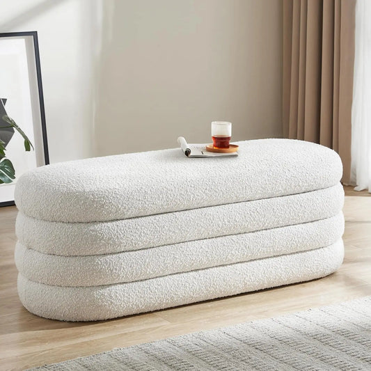 Upholstered Modern Oval Storage Ottoman Bench