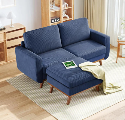 3-Seat Corduroy L-Shape Modular Sofa with Movable Ottoman,