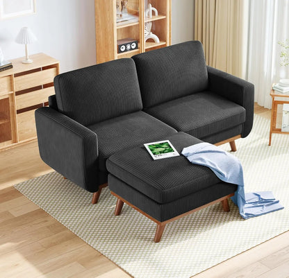 3-Seat Corduroy L-Shape Modular Sofa with Movable Ottoman,