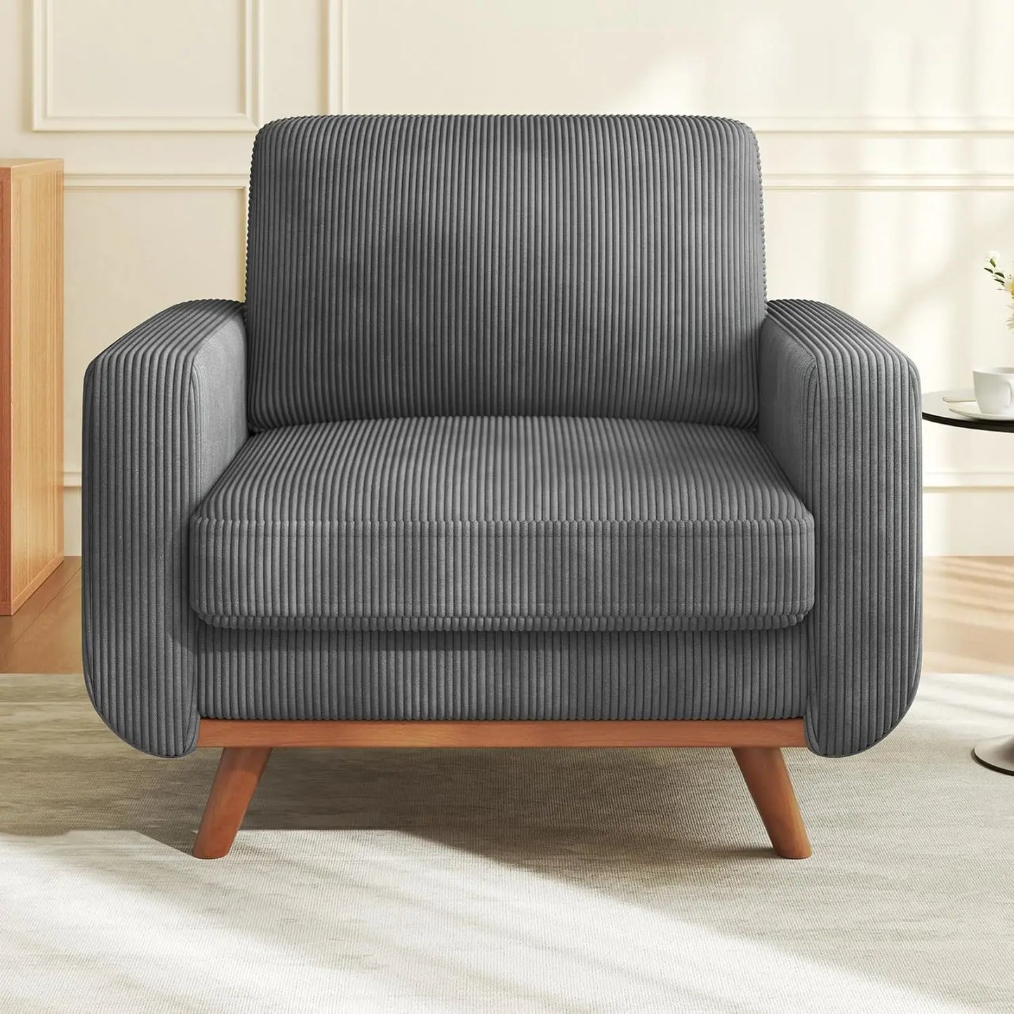 3-Seat Corduroy L-Shape Modular Sofa with Movable Ottoman,