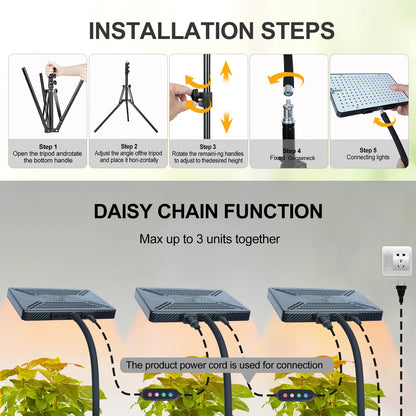 Tripod Standing Grow Lights w/Stand and Timer, 24"-64" Height Adjustable