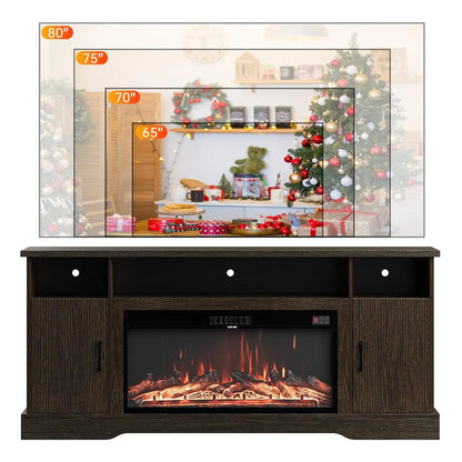 Farmhouse Fireplace TV Stand for up to 80 Inch TV, 70" Entertainment Center with Electric Fireplace & LED Strip,, Customized