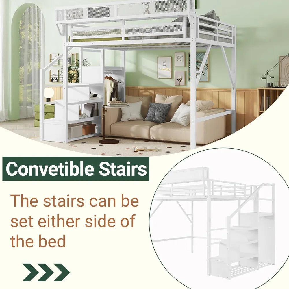 Full Size Loft Bed with Stairs and Storage - Space-Saving Design