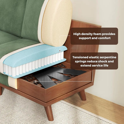 3-Seat Corduroy L-Shape Modular Sofa with Movable Ottoman,