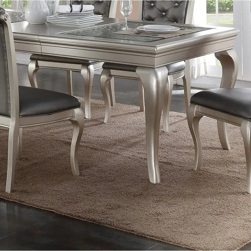 Rectangular Glass Dining Table w/  6 Tufted Chairs
