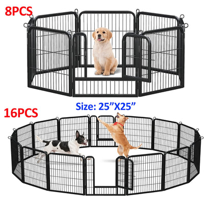 Outdoor/Indoor Foldable Metal Pet Fence w/Door, Heavy Duty