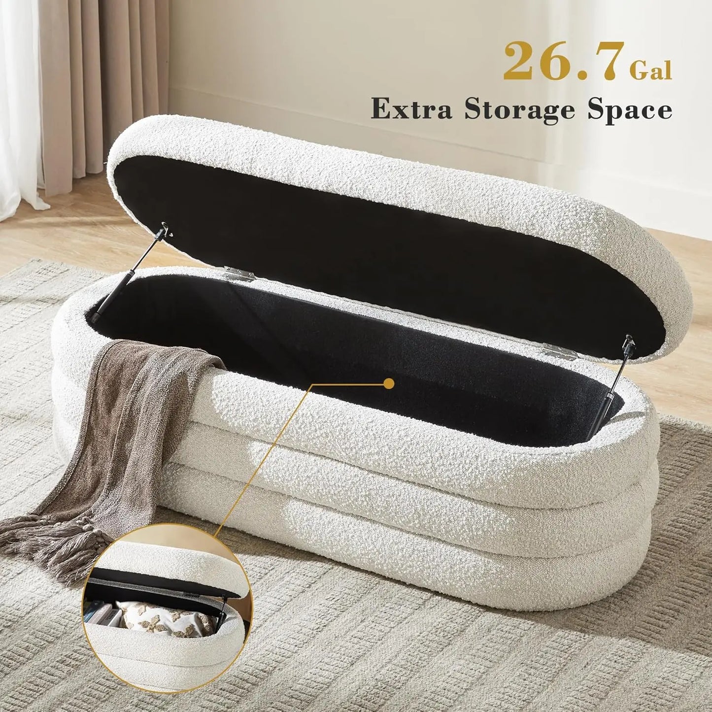 Upholstered Modern Oval Storage Ottoman Bench
