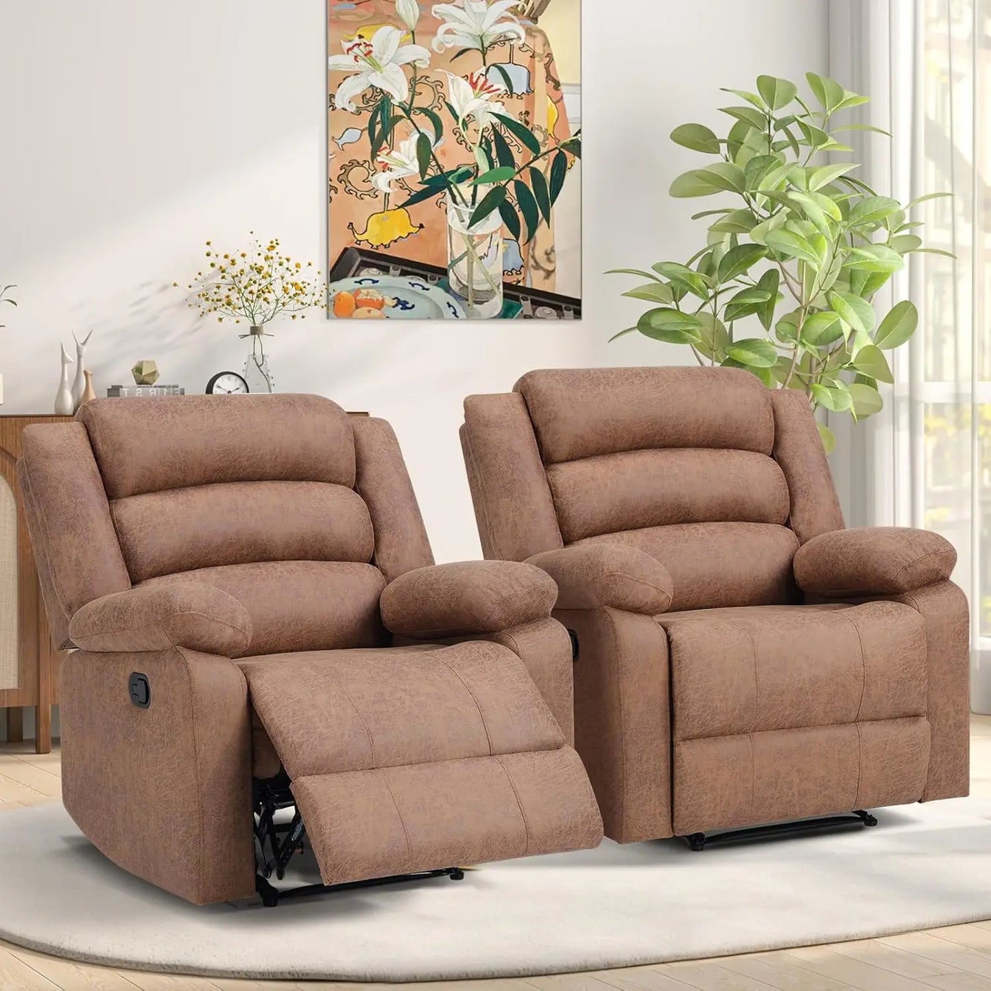 Recliner Chair Set of 2, with Overstuffed Arm and Back
