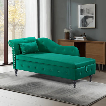 Velvet Chaise Lounge Chair with Storage
