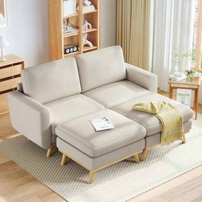 3-Seat Corduroy L-Shape Modular Sofa with Movable Ottoman,