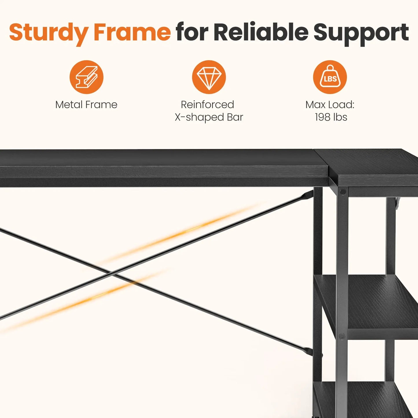 L Shaped Computer Corner Desk with Reversible Storage Shelves