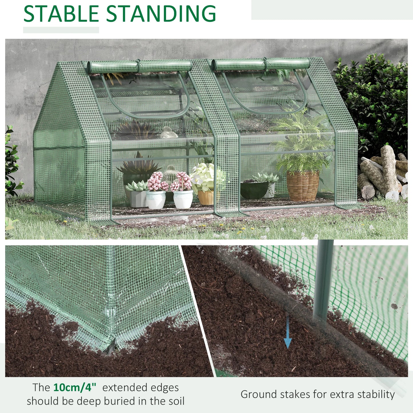 6' X 3' X 3' Portable Garden Greenhouse W/ Pe Mesh Cover & Windows, Green