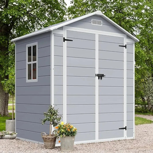 Outdoor Resin Storage Shed, 5 x 4 FT w/Floor and Lockable Door