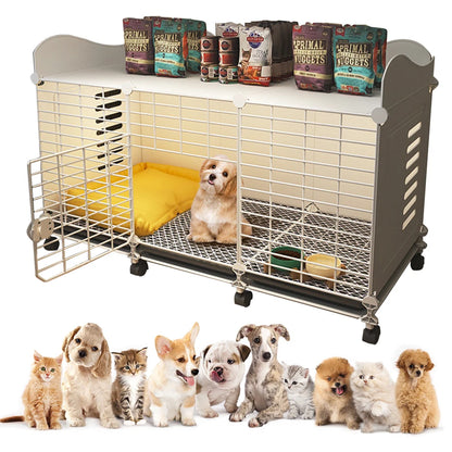 Dog Crate End Table with Wheels & Tray