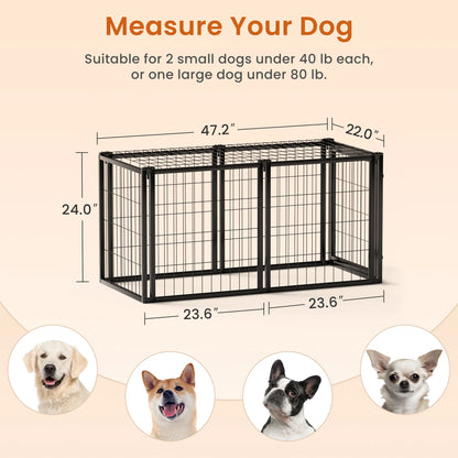 Dog Kennel for Small Medium Dogs w/Top, 47.2"L x 22"W x 24"H.
