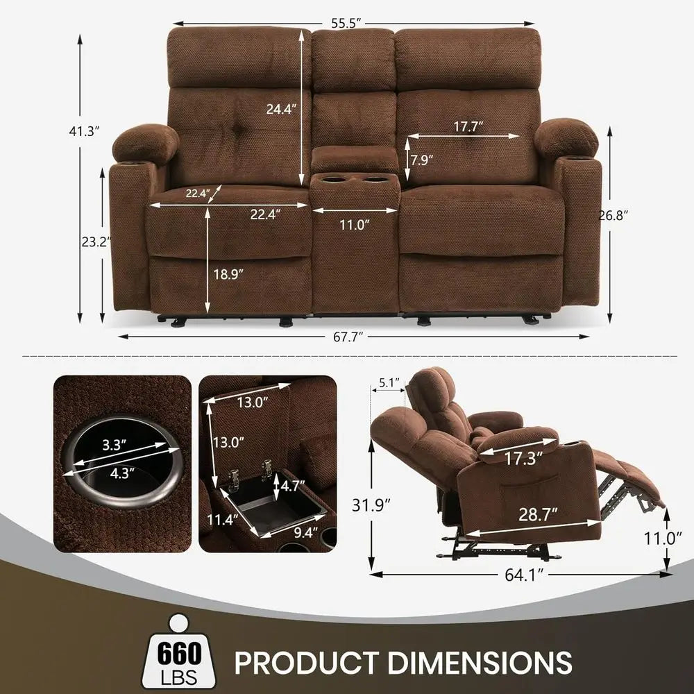 Electric Wall-Hugging Reclining Loveseat w/Ottoman, Heat and Massage,