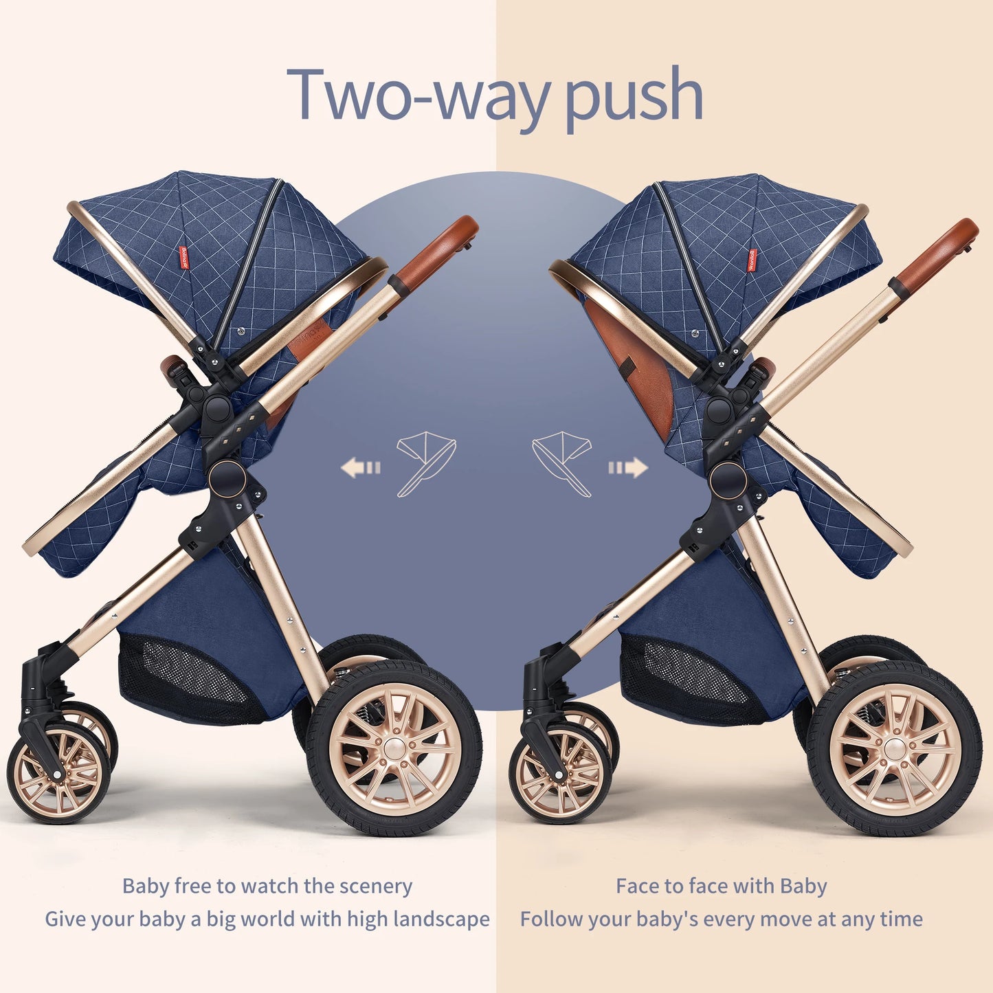 3-in-1 High Landscape Baby Stroller With Reversible Seat