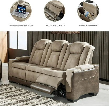 Power Reclining Sofa with Adjustable Headrest and