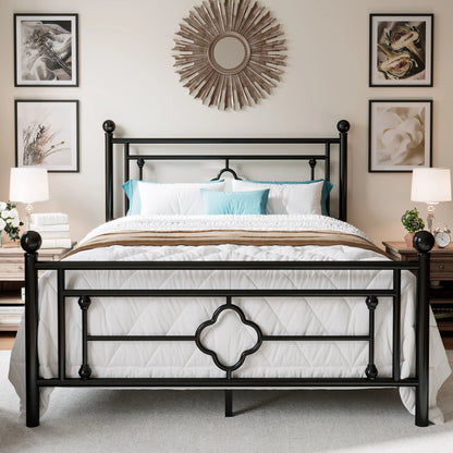 Vintage Victorian Style Metal Platform Bed Frame with Head & Footboard