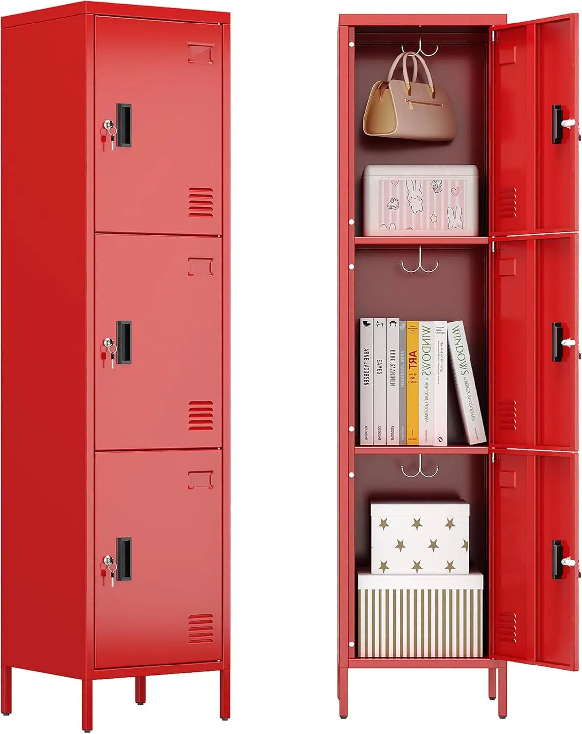 Lockable 3 Doors Metal Lockers with Hooks