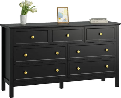 Modern Black Bedroom Set with 6-Drawer Dresser and Nightstands
