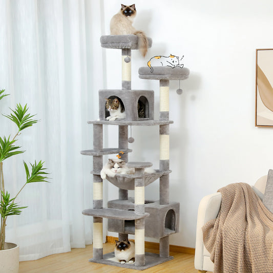 Large Cat Tree with Scratching Posts and Spacious Hammock