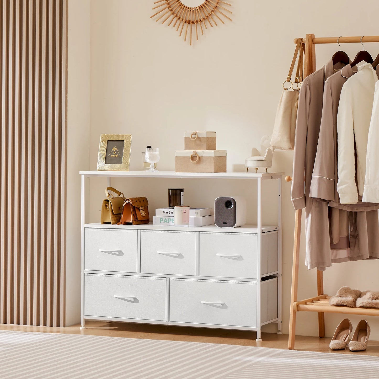 Multilayer Shoe Rack Dresser With 5 Drawers