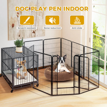 Outdoor/Indoor Foldable Metal Pet Fence w/Door, Heavy Duty