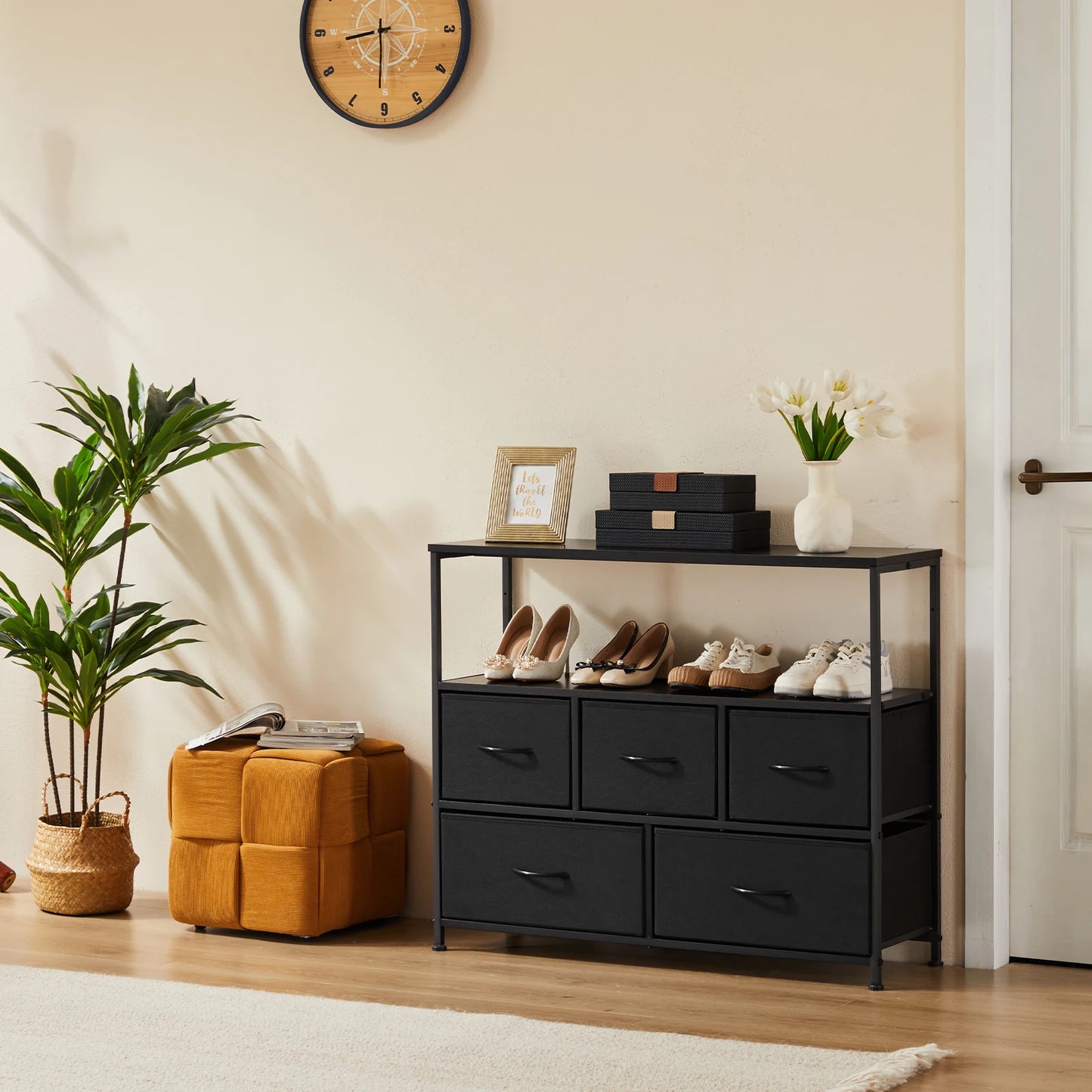 Multilayer Shoe Rack Dresser With 5 Drawers