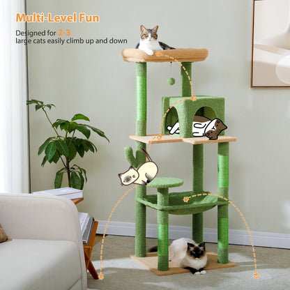 Cactus Tree Cat Tower with Hammock and Large Top Perch