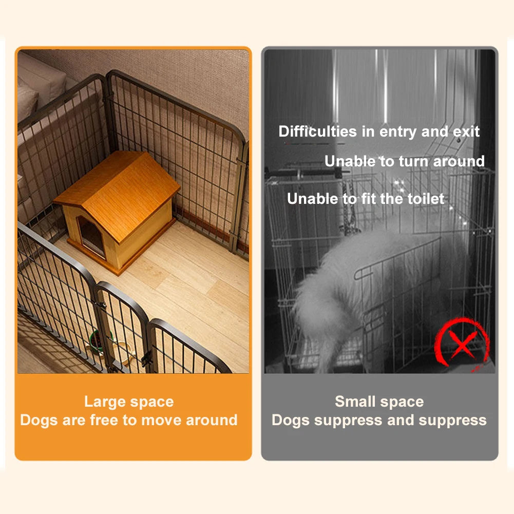 6 Panels Pet Playpen w/Door, Foldable Metal Barrier, Exercise Fence