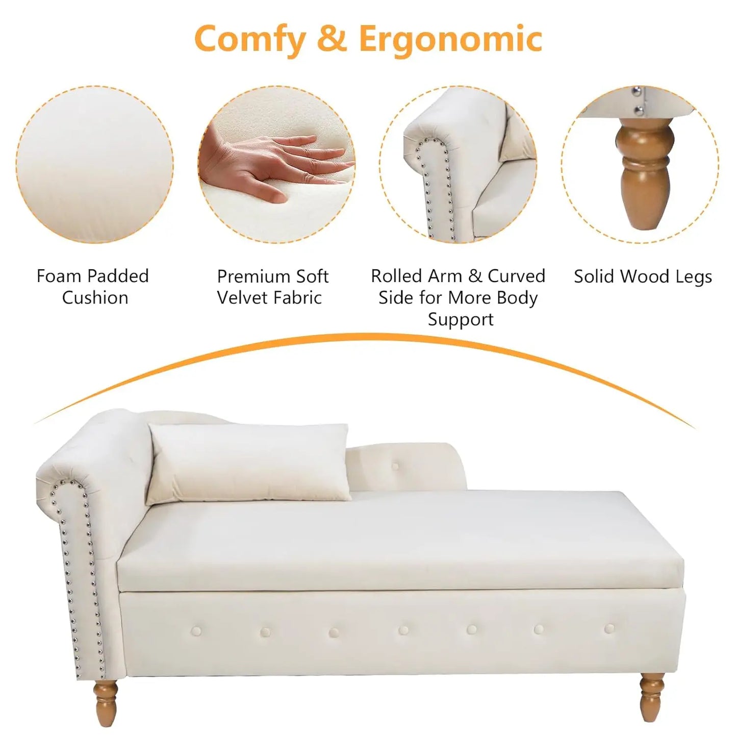 Velvet Chaise Lounge Chair with Storage