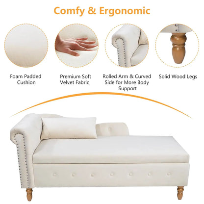 Velvet Chaise Lounge Chair with Storage