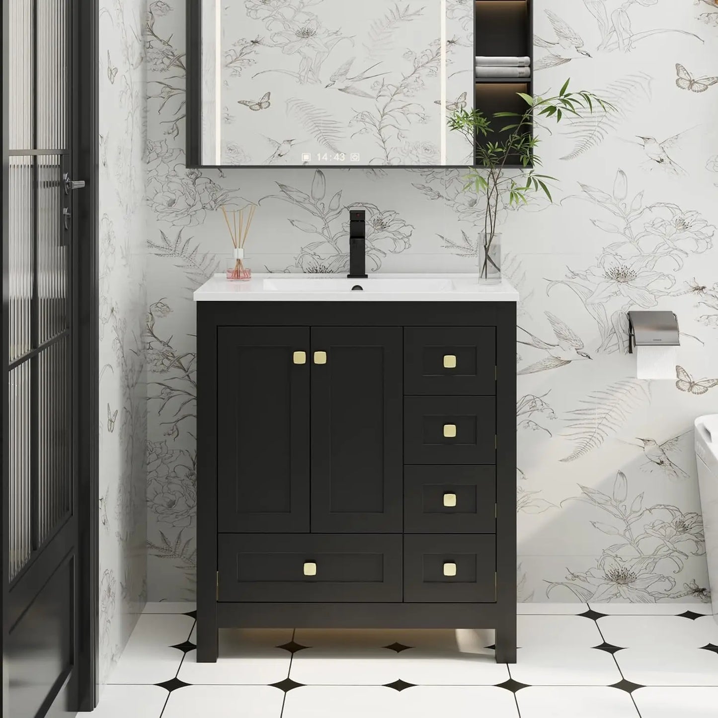 30" Bathroom Vanity Sink w/Wood Storage Cabinet